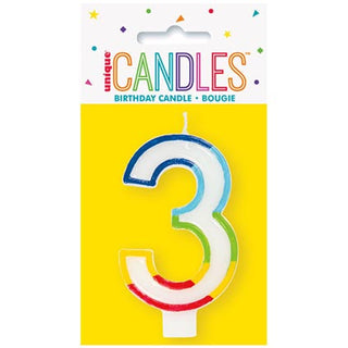 Rainbow Border Number 3 Birthday Candle