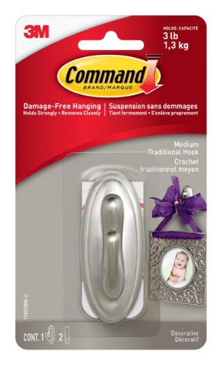 Command Traditional Hook 3Lbs Brushed Nickel
