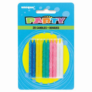 Glitter Birthday Candles Multi Colour 20pk