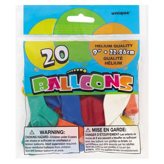 Balloons Asst Colours 9in 20pk