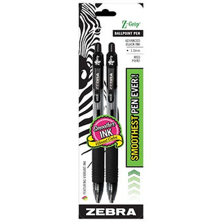 Zebra Zgrip Medium Point Pen 1mm Black 2pk