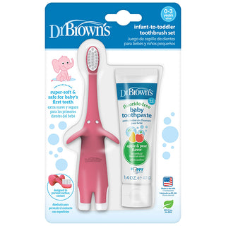 Dr Browns Infant to Toddler Toothbrush Set with Toothpaste Pink Elephant