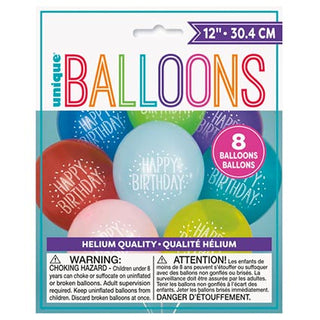 Balloons Happy Birthday 12in 8pk