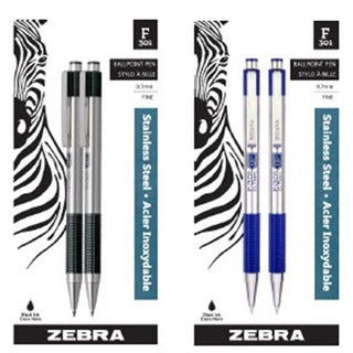 Zebra F301 Stainless Steel Ball Point 0.7 2pk Clip Strip 12 pcs