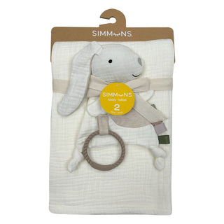 Simmons Deluxe 4ply Muslin Blanket with interactive Toy