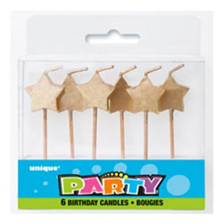 Gold Star Pick Birthday Candles 6pk