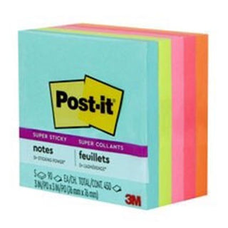 Post It Super Sticky Notes Neon Collection 3inx3in 450 Sheets