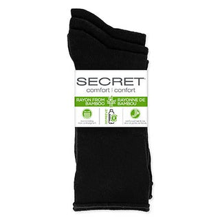 Secret 14844A Comfort Bamboo Flat Knit Roll Top Crew Black 3pk D3