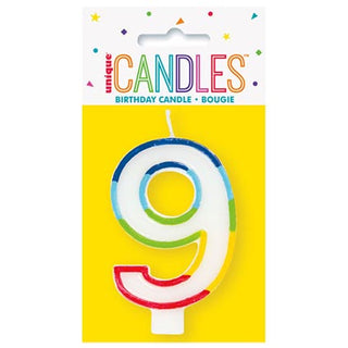 Rainbow Border Number 9 Birthday Candle