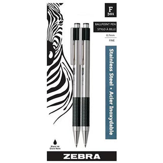 Zebra F301 Stainless Steel Ball Point Pen 0.7 Black 2pk