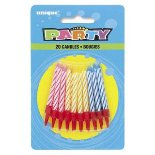 Spiral Birthday Candles In Holder Multi Colour 20pk