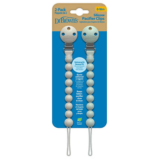 Dr Browns Silicone Pacifier Clips GreenGray 2Pk