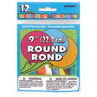 Round Balloons 9in Asst 12pk