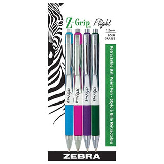 Zebra Zgrip Flight Retractable Pen Asst 4pk
