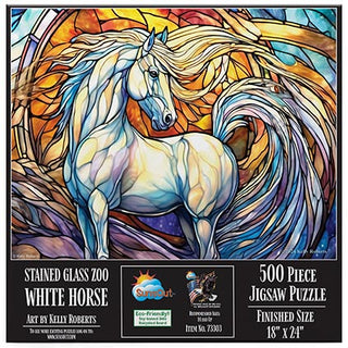 Sunsout Puzzle 500pc  Stained Glass White Horse