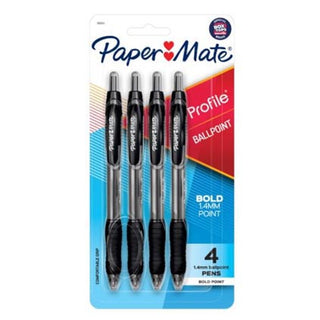 Paper Mate Profile Retractable Ballpoint Pen 1.4mm Black 4pk