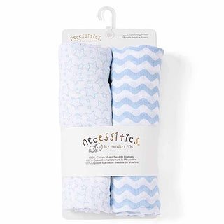 Muslin Swaddle Blankets Blue 2pk