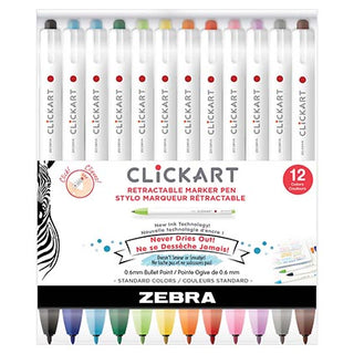 Zebra ClickArt Retractable Marker Pen Asst 12pk