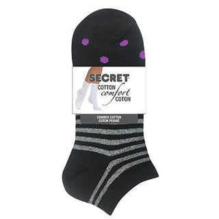 Secret 06966A Ladies 3pk Low Cut Fashion Asst1 Size 9 to 11 D3