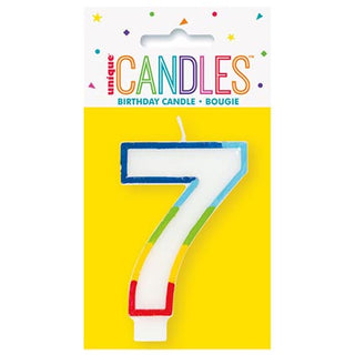 Rainbow Border Number 7 Birthday Candle
