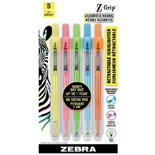 Zebra ZGrip Retractable Highlighter 5pk