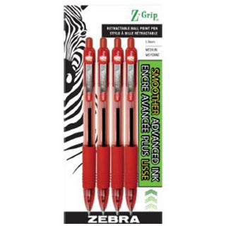 Zebra ZGrip Medium Point 1mm Red 4pk Clip Strip 12pcs