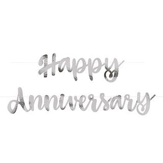 Silver Script Foil Happy Anniversary Banner