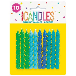 Blue and Green Spiral Birthday Candles 10pk