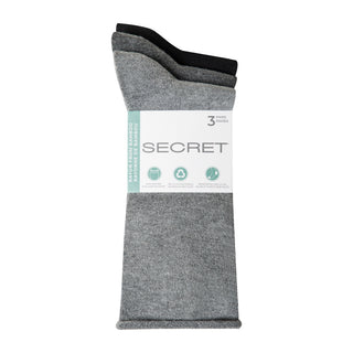 Secret 14844A Comfort Bamboo Flat Knit Roll Top Crew  3Prs Grey Sz 9 to 11 D3