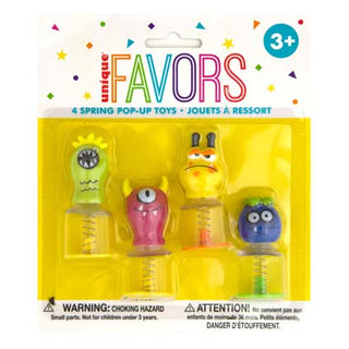 Party Favours Cute Monster Spring Pop Toys 4pk