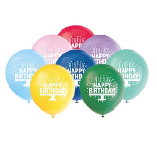 Balloons Birthday Cake 12in 8pk