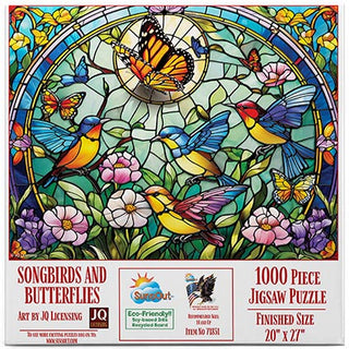 Sunsout Puzzle 1000pc  Stained Glass Songbirds and Butterflies