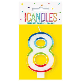 Rainbow Border Number 8 Birthday Candle
