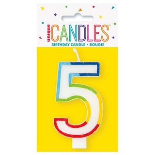 Rainbow Border Number 5 Birthday Candle