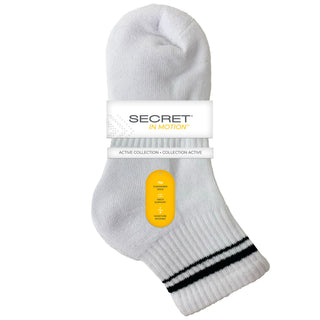 Secret SE0089 Stripes Mid Crew Socks Wht Blk 3Pk