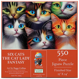 Sunsout Puzzle  550pc Six Cats the Cat Lady Fantasy