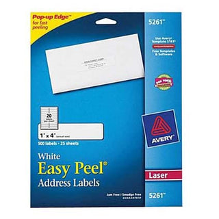 Avery Label Ez Peel Laser Inkjet Combo 1 x 4in Perm White 25 Sheet Pk