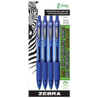 Zebra ZGrip Medium Point 1mm Blue 4pk Clip Strip 12 pcs