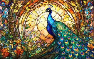 Sunsout Puzzle 550pc Stained Glass Peacock