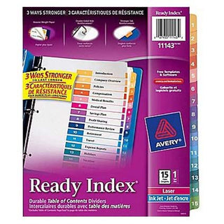 Avery Ready Index Table Of Contents Dividers Colour  Numbered 1 to 15
