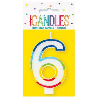 Rainbow Border Number 6 Birthday Candle