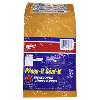 Kraft Envelopes Press and Seal 6in x 9in 6pk D12