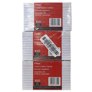 Mead 100 Ruled Index Cards 3in x 5in D12
