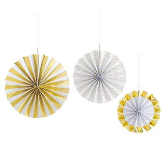 Gold Confetti Celebrate Paper Fans 3pk