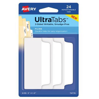 Avery Ultratabs Filing Tabs 3in x 1.5in White