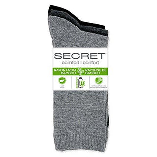 Secret 16651A Comfort Bamboo Flat Knit Crew Charcoal 3pk D3