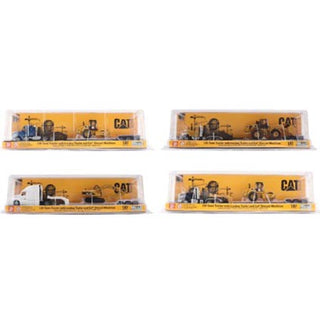 1:87 Scale Cat Semi Tractor With Lowboy Trailer And Cat Diecast Machine Asst