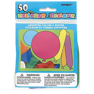 Party Balloons Asst Shapes and Colours 50pk