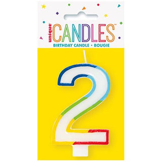Rainbow Border Number 2 Birthday Candle