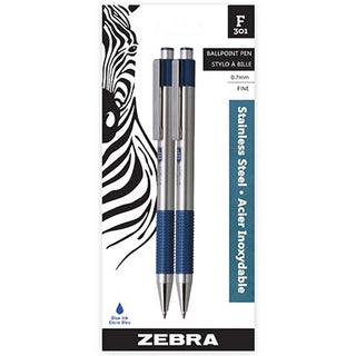 Zebra F301 Stainless Steel Ball Point Pen 0.7 Blue 2pk